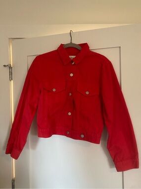 reformation red denim jacket nwot